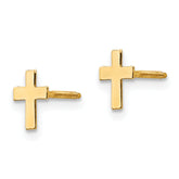 14K Gold Polished Cross Earrings with Silicone Backs for Women